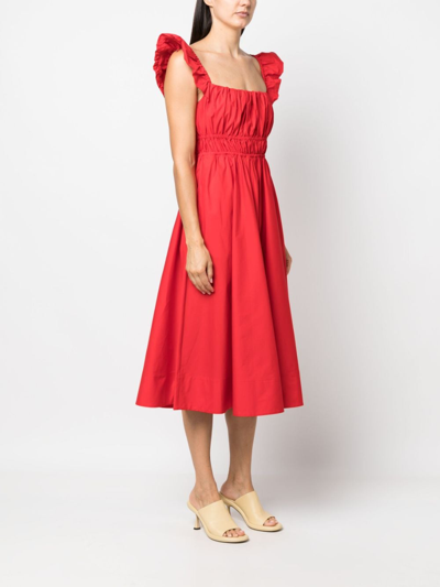 Shop Kate Spade Ruffle-detail Cotton Midi Dress In Red