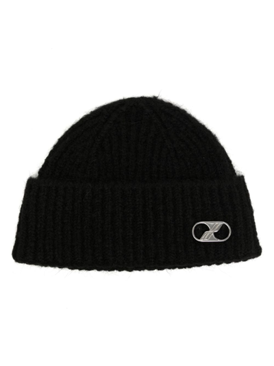 Shop We11 Done Logo-plaque Ribbed-knit Beanie In Black