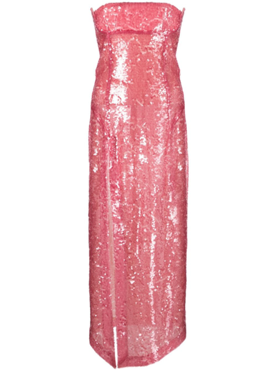 Shop Attico Sequinned Bustier Midi Dress In Pink