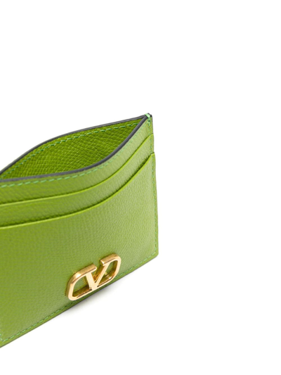 Shop Valentino Vlogo Signature Leather Cardholder In Green