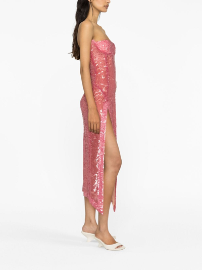 Shop Attico Sequinned Bustier Midi Dress In Pink