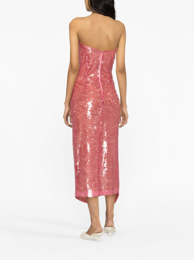 Shop Attico Sequinned Bustier Midi Dress In Pink