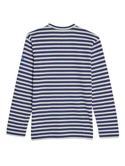 Shop Comme Des Garçons Play X Invader Logo-patch Striped T-shirt In Blue
