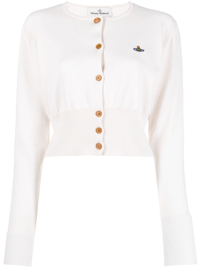 Shop Vivienne Westwood Bea Orb Logo-embroidered Cardigan In Neutrals