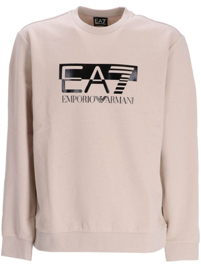 Shop Ea7 Visibility Crew-neck Cotton Sweatshirt In Neutrals