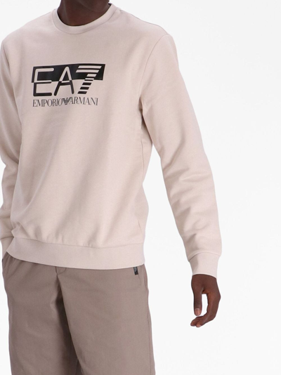 Shop Ea7 Visibility Crew-neck Cotton Sweatshirt In Neutrals
