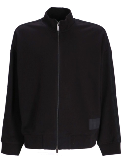 Shop Armani Exchange Logo-patch Zip-up Cotton Cardigan In Black