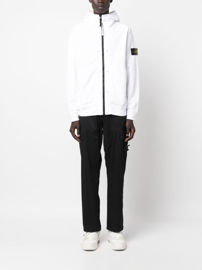 Shop Stone Island Compass-patch Zip-up Hoodie In White