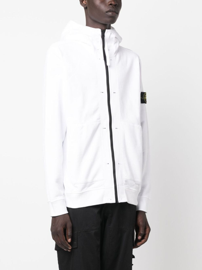 Shop Stone Island Compass-patch Zip-up Hoodie In White