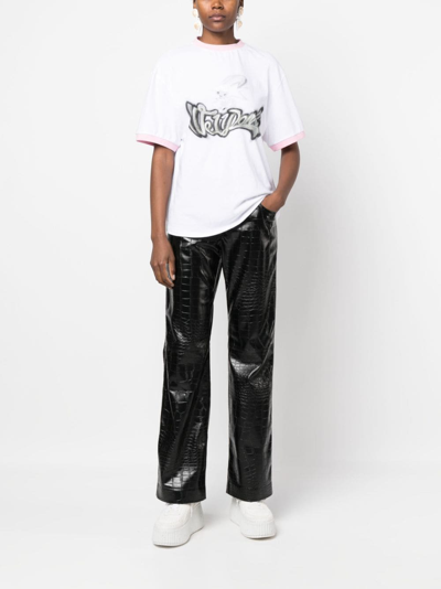 Shop Msgm Embossed-crocodile Straight-leg Trousers In Black