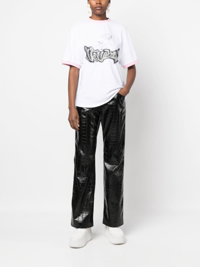 Msgm Black Croco Trousers In Black