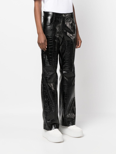 Shop Msgm Embossed-crocodile Straight-leg Trousers In Black