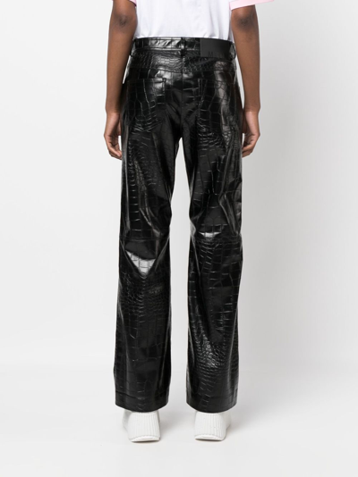 Shop Msgm Embossed-crocodile Straight-leg Trousers In Black