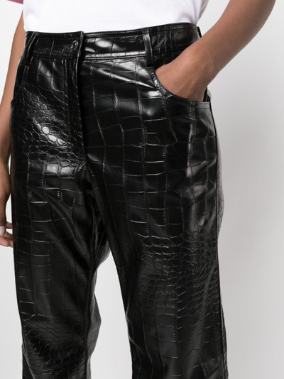 Shop Msgm Embossed-crocodile Straight-leg Trousers In Black