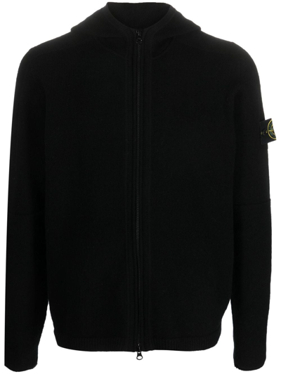 Shop Stone Island Compass-patch Zip-up Hoodie In Black