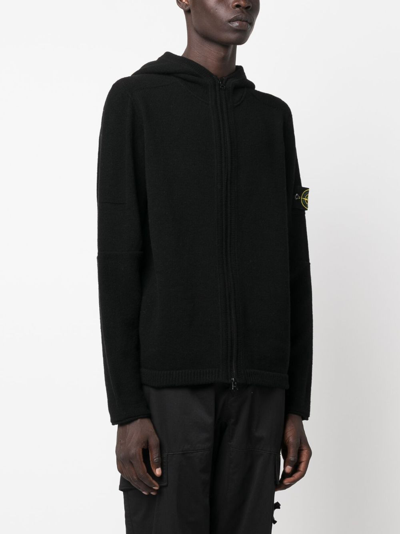 Shop Stone Island Compass-patch Zip-up Hoodie In Black