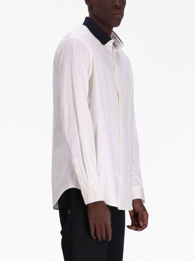 Shop Armani Exchange Contrasting-collar Stretch-cotton Shirt In White