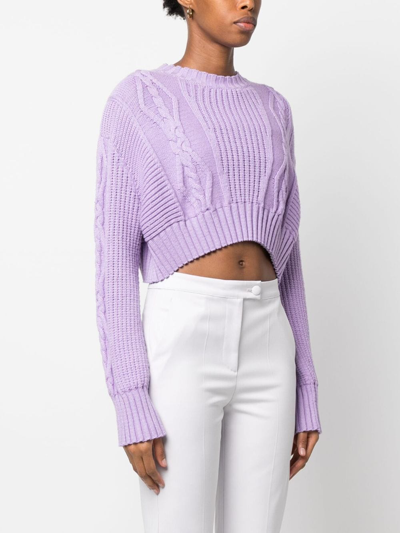 Shop Patrizia Pepe Chunky Cable-knit Cropped Jumper In Purple