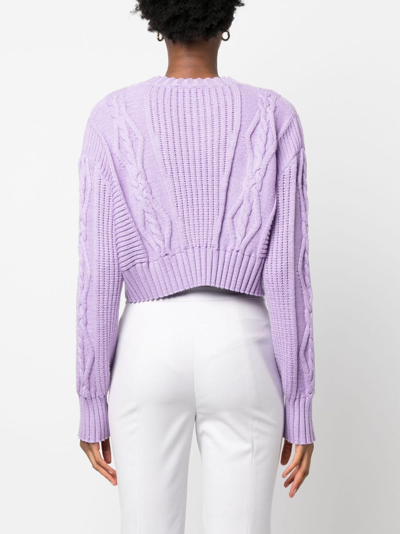 Shop Patrizia Pepe Chunky Cable-knit Cropped Jumper In Purple
