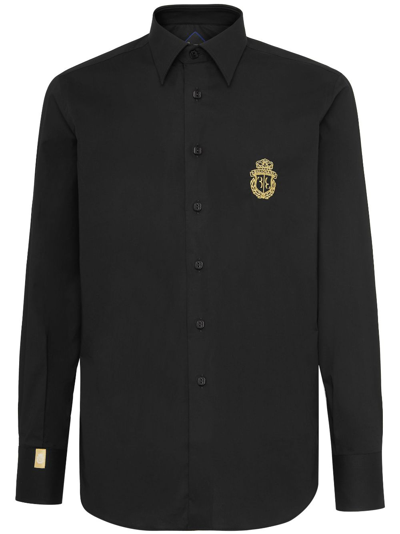 Shop Billionaire Gordon Crest-embroidered Poplin Shirt In Black