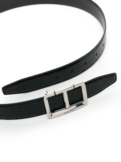 Shop Tom Ford Logo-buckle Leather Belt In Black