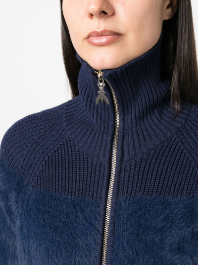 Shop Patrizia Pepe Brushed-effect Ribbed-knit Cardigan In Blue