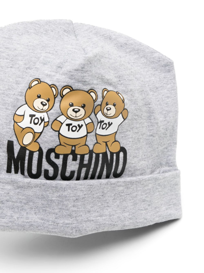 Shop Moschino Logo-print Cotton Beanie In Grey