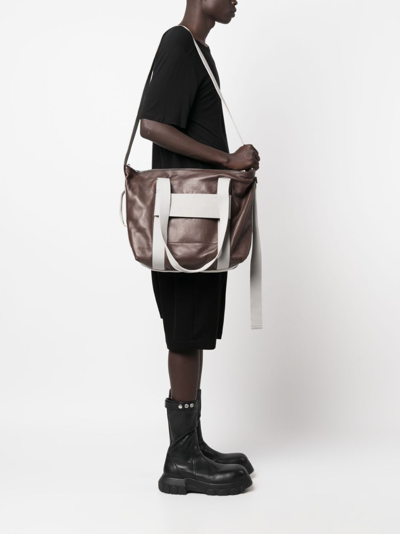 Shop Rick Owens Luxor Contrasting-web Strap Shoulder Bag In Brown