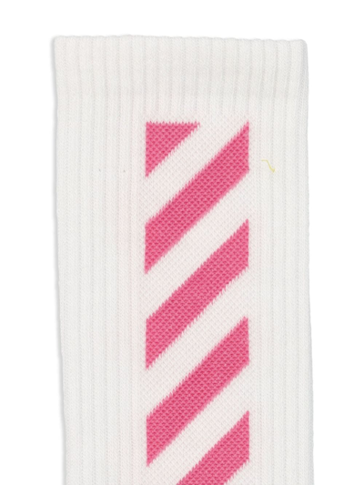 Shop Off-white Intarsia-knit Logo Cotton Socks In White