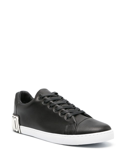 Shop Moschino Maxilogo Leather Sneakers In Black