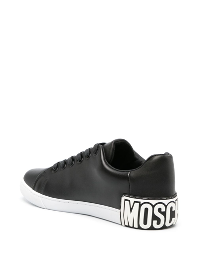 Shop Moschino Maxilogo Leather Sneakers In Black