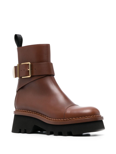 Chloé Owena Ankle Boot Brown Size 6.5 100% Bovine Leather In Brown