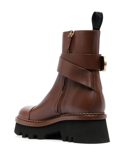 Chloé Owena Ankle Boot Brown Size 6.5 100% Bovine Leather In Brown