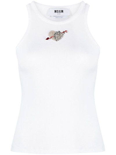 Shop Msgm Appliqué-detail Stretch-cotton Top In White