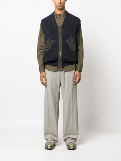 Ranra Green Fundur Embroidered Knit Vest In Blue