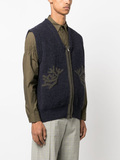 Ranra Green Fundur Embroidered Knit Vest In Blue