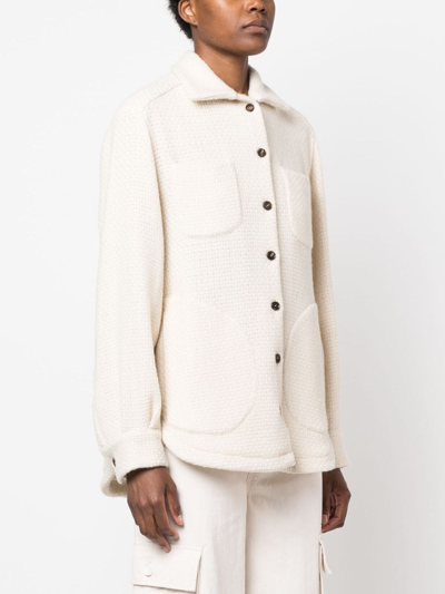 Shop Kiton Button-up Cashmere-blend Shirt Jacket In Neutrals