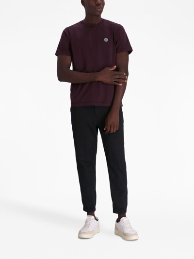 Shop Stone Island Compass-motif Cotton T-shirt In Purple