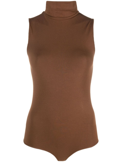Shop Wolford Roll-neck Sleeveless Body In Brown