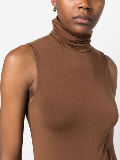Shop Wolford Roll-neck Sleeveless Body In Brown