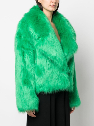 Shop Patrizia Pepe Oversized Fur Jacket In Green