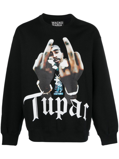 X Tupac Black Graphic Print Sweatshirt