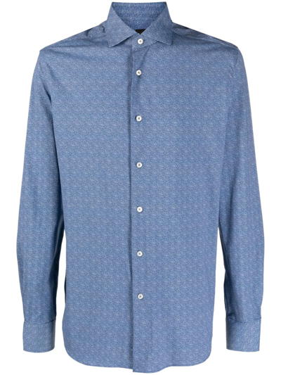 Shop Xacus Graphic-print Long-sleeve Shirt In Blue