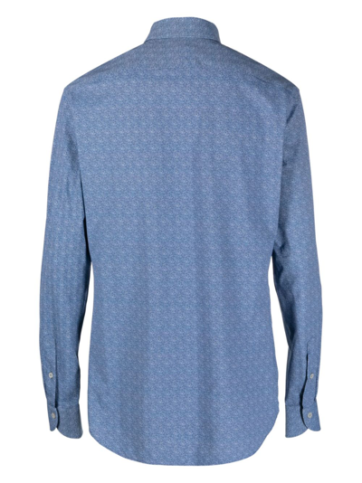 Shop Xacus Graphic-print Long-sleeve Shirt In Blue