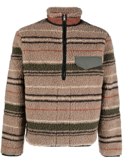 Shop Ranra Thjorsar Striped Fleece-texture Jumper In Brown