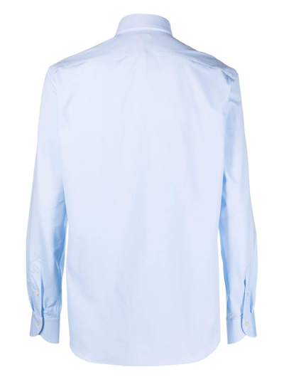 Shop Xacus Button-down Long-sleeve Shirt In Blue