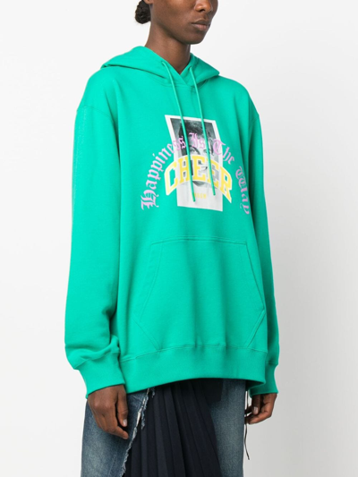Shop Msgm Graphic-print Jersey Cotton Hoodie In Green