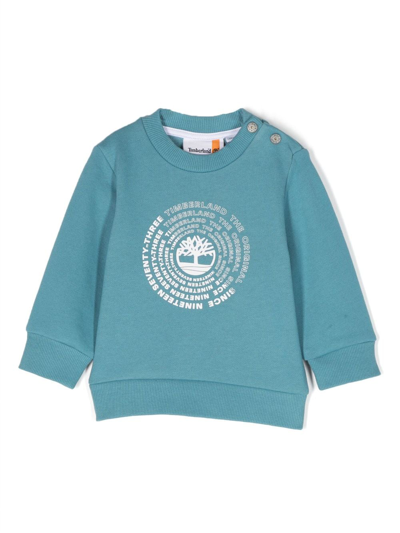 Shop Timberland Logo-print Cotton-blend Sweatshirt In Blue