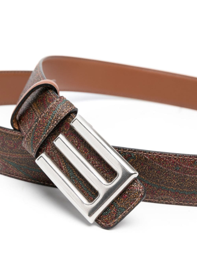 Shop Etro Logo-buckle Reversible Leather Belt In Brown