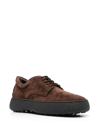 Tod's Logo-embroidered Suede Derby Shoes In Brown